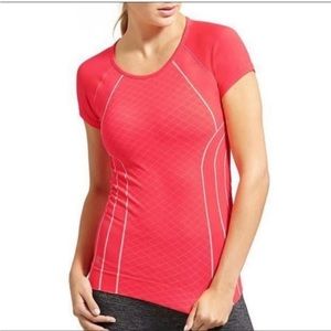 Athleta Finish Fast Line Orange White Top Size Medium